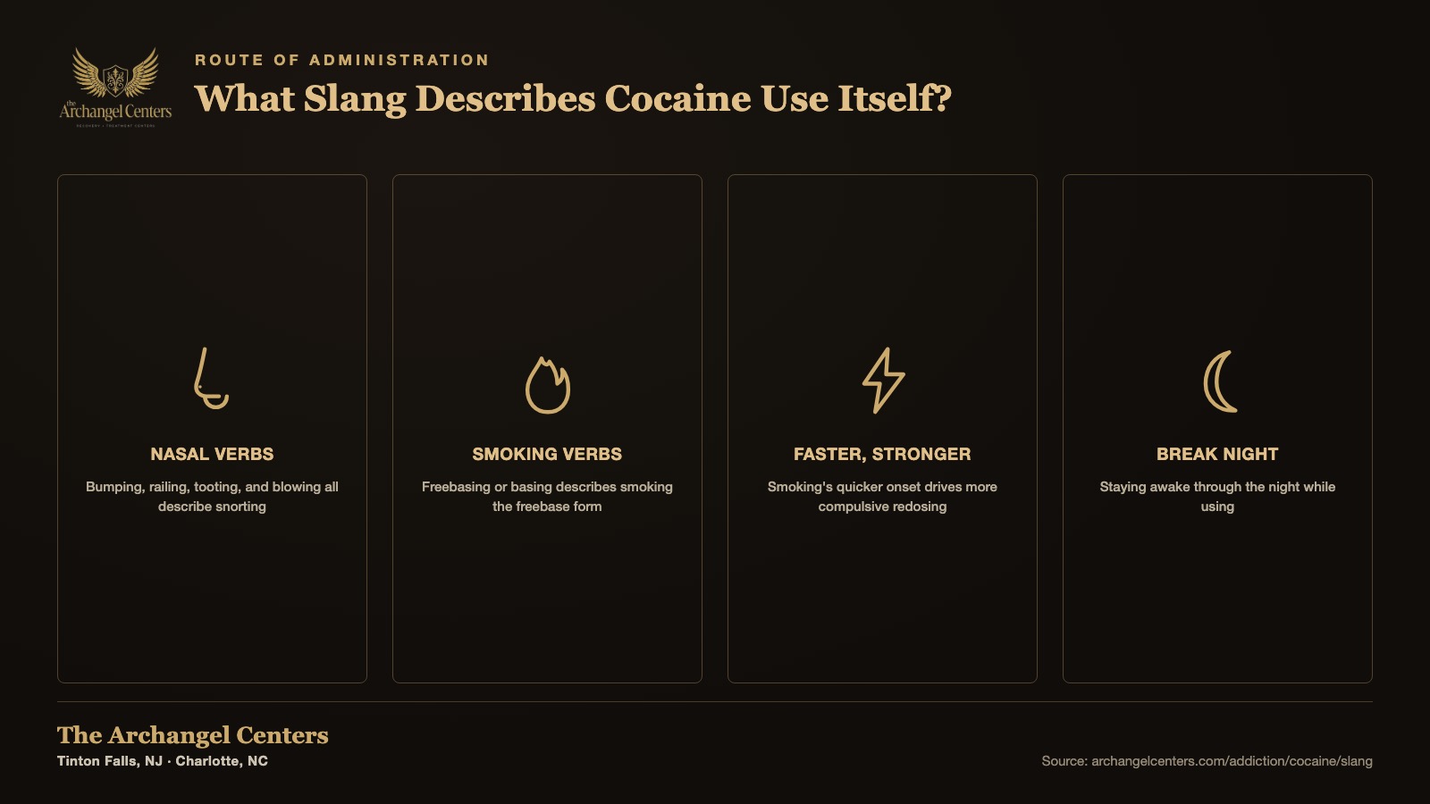 What slang describes cocaine use itself